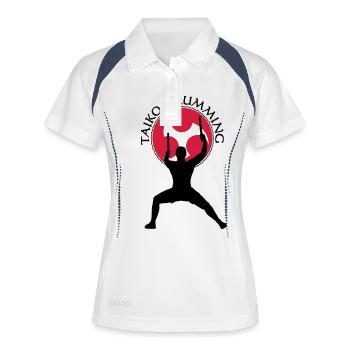 Taiko_Drummer_3 - Frauen Polo atmungsaktiv - Weiß/Navy - Vorne