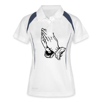 Betende Hände Praying Hands - Frauen Polo atmungsaktiv - Weiß/Navy - Vorne