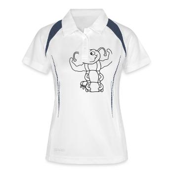 posen stark bodybuilder muskeln arme fitness train - Frauen Polo atmungsaktiv - Weiß/Navy - Vorne