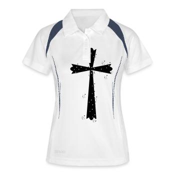Kreuz mit weissen Flecken > Vectorgrapic - Frauen Polo atmungsaktiv - Weiß/Navy - Vorne