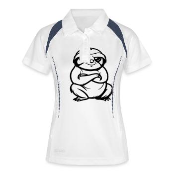faultier comic - Frauen Polo atmungsaktiv - Weiß/Navy - Vorne