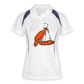 Oiseau griller des saucisses griller délicieusement manger des saucisses - Polo respirant Femme - blanc/marine - Devant