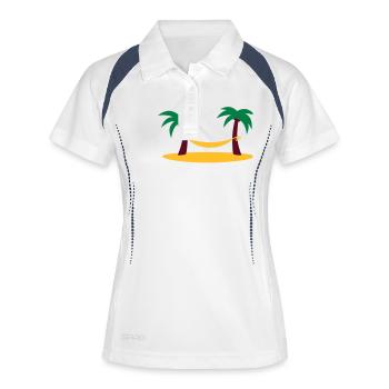 island_palms_and_hammock - Frauen Polo atmungsaktiv - Weiß/Navy - Vorne