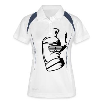 spraydose_sonnenbrille - Frauen Polo atmungsaktiv - Weiß/Navy - Vorne