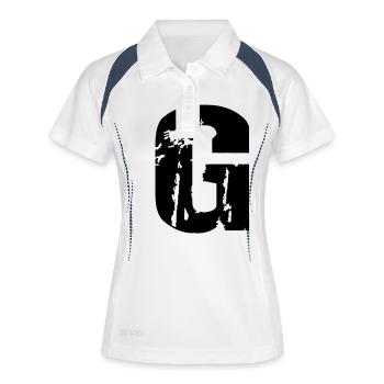 G - Buchstabe - Frauen Polo atmungsaktiv - Weiß/Navy - Vorne