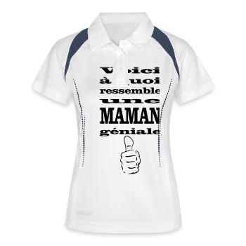 maman géniale - Polo respirant Femme - blanc/marine - Devant