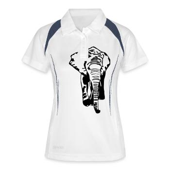éléphant - l'Afrique - la savane - safari - Polo respirant Femme - blanc/marine - Devant