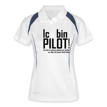 ich bin pilot - Frauen Polo atmungsaktiv - Weiß/Navy - Vorne