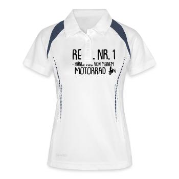 regel nr 1 hände weg von meinem motorrad - Frauen Polo atmungsaktiv - Weiß/Navy - Vorne