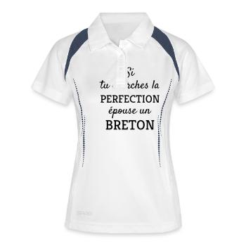 Bretagne / Breton / Bretonne / BZH / Breizh - Polo respirant Femme - blanc/marine - Devant