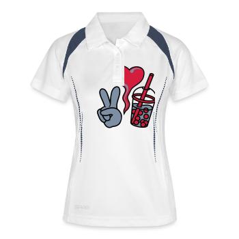Peace Love Bubble Tea - Frauen Polo atmungsaktiv - Weiß/Navy - Vorne