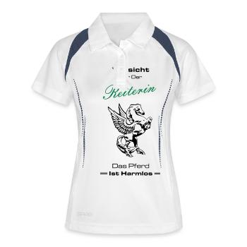 Vorsicht vor der Reiterin.... - Frauen Polo atmungsaktiv - Weiß/Navy - Vorne