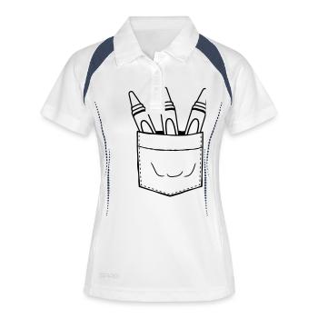 Emportez des crayons de cire avec vous sur la poche de poitrine - Polo respirant Femme - blanc/marine - Devant