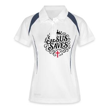 Jesus Rettet Christlich - Frauen Polo atmungsaktiv - Weiß/Navy - Vorne