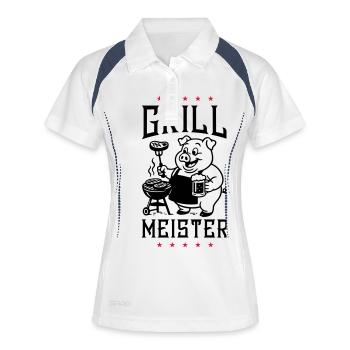 Grillmeister Grillen Schwein - Frauen Polo atmungsaktiv - Weiß/Navy - Vorne
