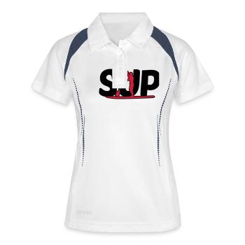 live love SUP - Stand up Paddeling - Wassersport - Frauen Polo atmungsaktiv - Weiß/Navy - Vorne