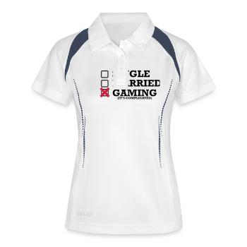 Single - Married - Gaming - Frauen Polo atmungsaktiv - Weiß/Navy - Vorne