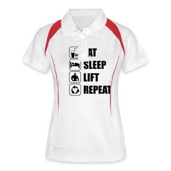 Eat Sleep Lift Repeat - Frauen Polo atmungsaktiv - Weiß/Navy - Vorne