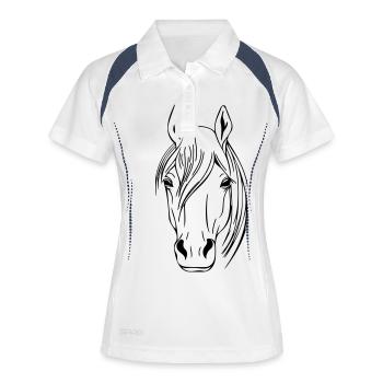 Vecteur tête de cheval - Polo respirant Femme - blanc/marine - Devant