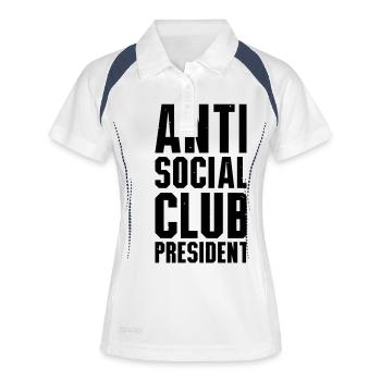 Anti social club president - Frauen Polo atmungsaktiv - Weiß/Navy - Vorne