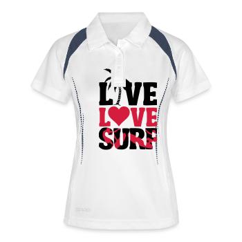 Live, Love, Surf - Frauen Polo atmungsaktiv - Weiß/Navy - Vorne