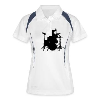 schlagzeuger - Frauen Polo atmungsaktiv - Weiß/Navy - Vorne