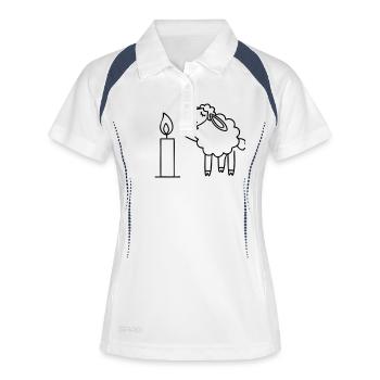 mouton chantant avec bougie Noël - Polo respirant Femme - blanc/marine - Devant
