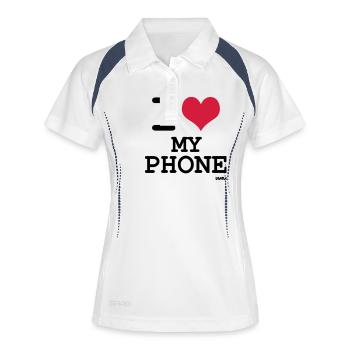 i love my phone by wam - Frauen Polo atmungsaktiv - Weiß/Navy - Vorne