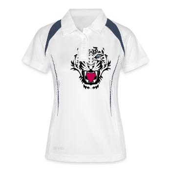 Tiger Face 3 - Frauen Polo atmungsaktiv - Weiß/Navy - Vorne
