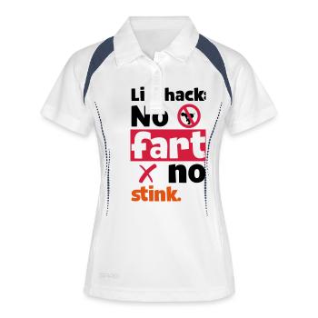 SIMPLE LIFEHACK - NO FART NO STINK - Frauen Polo atmungsaktiv - Weiß/Navy - Vorne