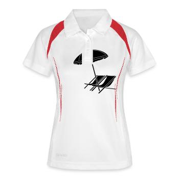 Sonnenschirm und Stühlen_g1 - Frauen Polo atmungsaktiv - Weiß/Navy - Vorne