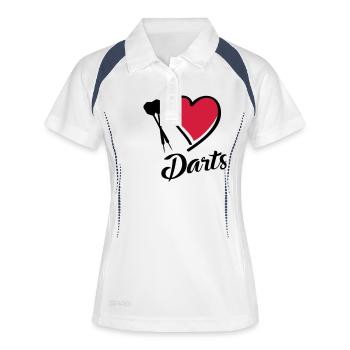 darts i love - Frauen Polo atmungsaktiv - Weiß/Navy - Vorne