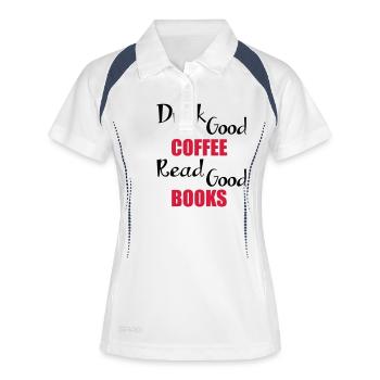 Coffee & Books - Frauen Polo atmungsaktiv - Weiß/Navy - Vorne
