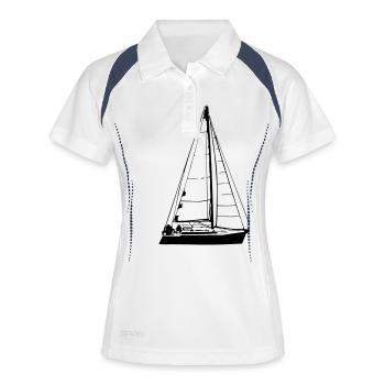 Segelboot - Maritime - Sailing- Segeln - Frauen Polo atmungsaktiv - Weiß/Navy - Vorne