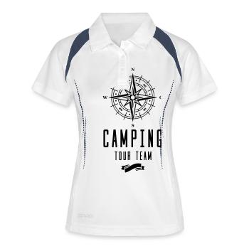 camping tour team - Frauen Polo atmungsaktiv - Weiß/Navy - Vorne
