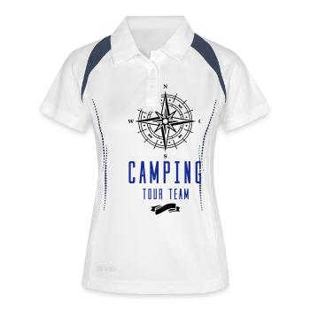 camping tour team - Frauen Polo atmungsaktiv - Weiß/Navy - Vorne