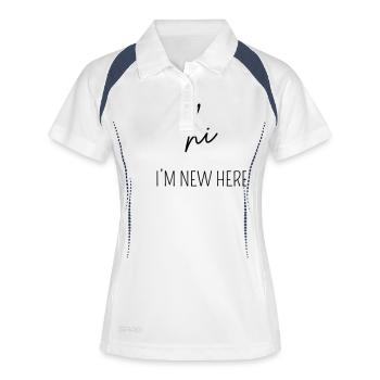 HI I'M NEW HERE | baby body Geschenk - Frauen Polo atmungsaktiv - Weiß/Navy - Vorne