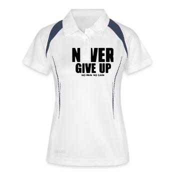 Gib niemals auf, ohne Fleiß kein Preis - Frauen Polo atmungsaktiv - Weiß/Navy - Vorne