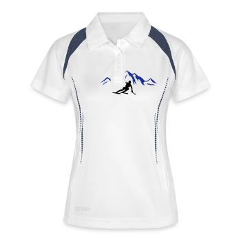ski_berge_02 - Frauen Polo atmungsaktiv - Weiß/Navy - Vorne