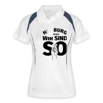 Hamburg T Shirt lustig Hamburger - Frauen Polo atmungsaktiv - Weiß/Navy - Vorne