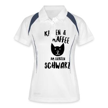 Katzen und Kaffee schwarz - Frauen Polo atmungsaktiv - Weiß/Navy - Vorne