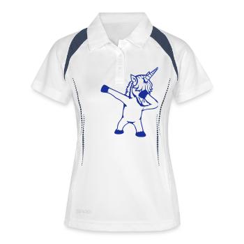 Einhorn Dabbing Dab Tanz Party Pose Geste Lustig - Frauen Polo atmungsaktiv - Weiß/Navy - Vorne