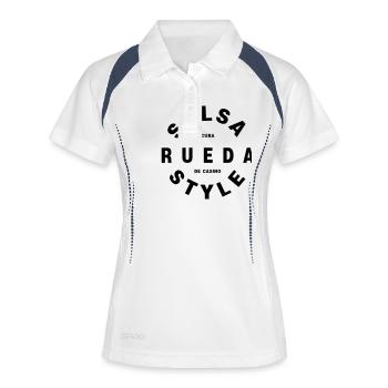 Salsa Rueda Style - Salsa Dance Fashion - Frauen Polo atmungsaktiv - Weiß/Navy - Vorne