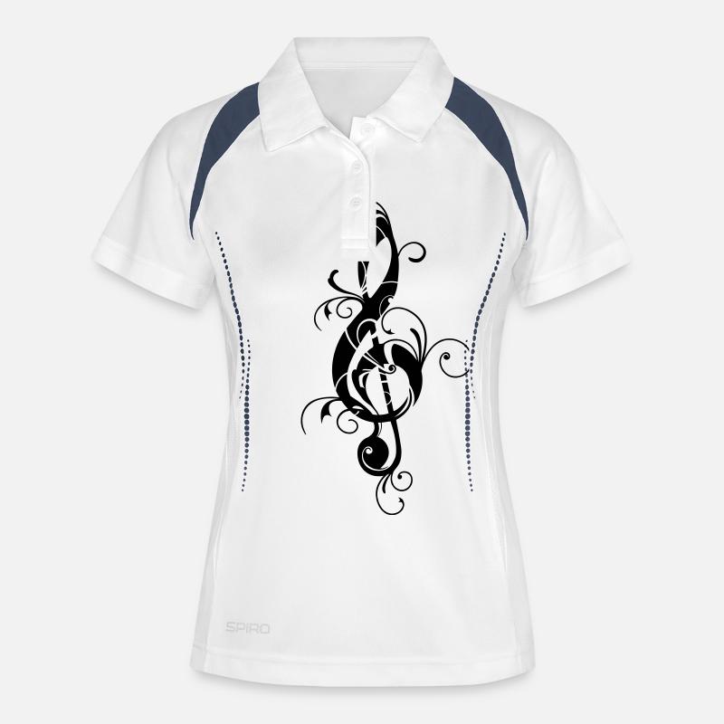 Clé, clef, musique, note classique, sol, notation - Polo respirant Femme - blanc/marine