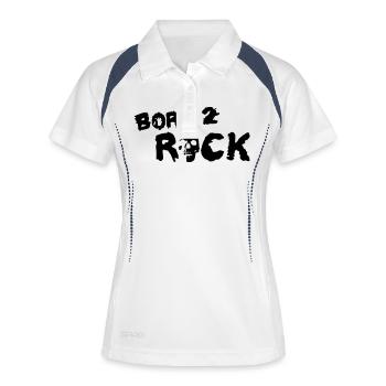 born_2_rock_b_1c - Frauen Polo atmungsaktiv - Weiß/Navy - Vorne