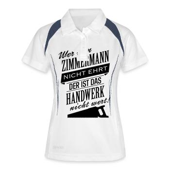 Wer den Zimmermann nicht - Frauen Polo atmungsaktiv - Weiß/Navy - Vorne
