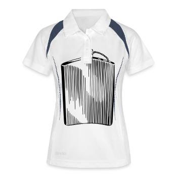 Flachmann Schnaps Flasche Geschenk Geschenkidee - Frauen Polo atmungsaktiv - Weiß/Navy - Vorne