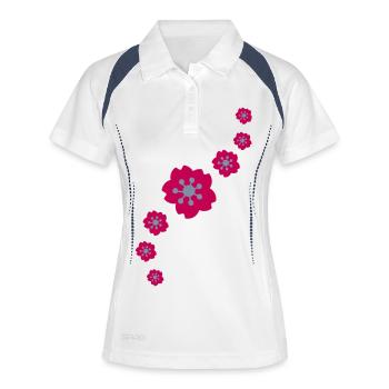 Japanische Kirschblüten - Sakura Line 2 - Frauen Polo atmungsaktiv - Weiß/Navy - Vorne