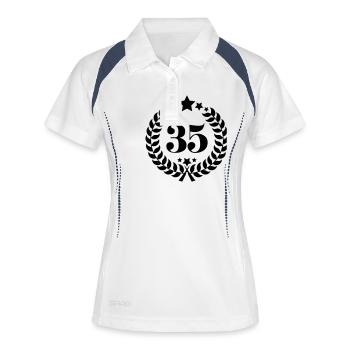 35. Geburtstags Kranz - Anniversary Wreath - Frauen Polo atmungsaktiv - Weiß/Navy - Vorne