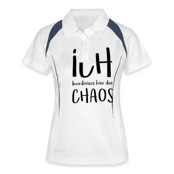 Chaos = Ich - Frauen Polo atmungsaktiv - Weiß/Navy - Vorne